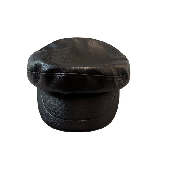 Black Faux Leather Newsboy Cap With Brass Eyelet Accents For Adults Unisex - Picture 1 of 8